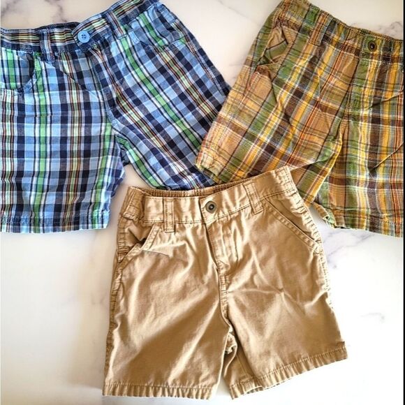 Plaid and khaki shorts easy pull on 18 mo bundle - Picture 1 of 7